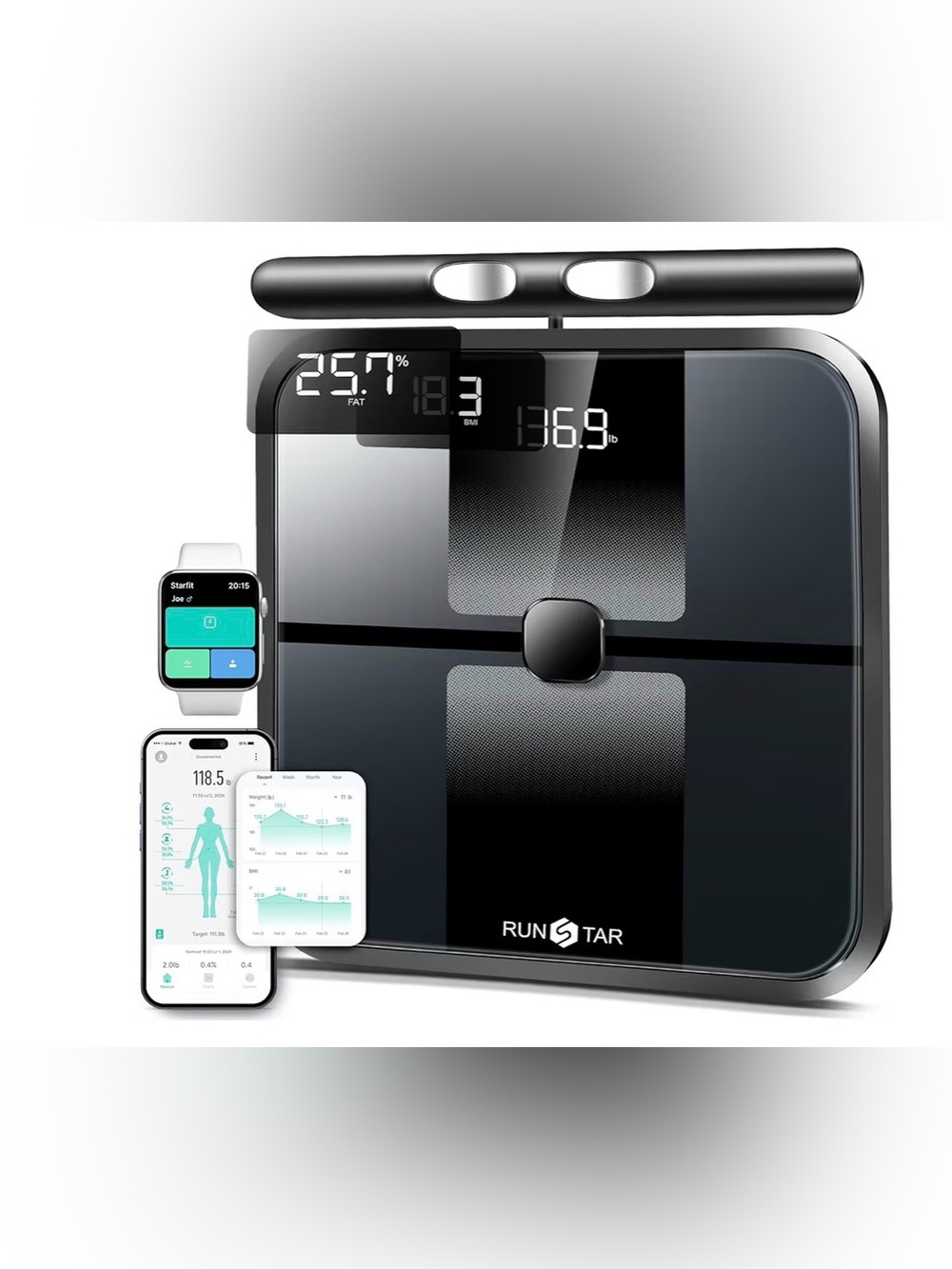 Scale for Body Weight and Fat Percentage, 8-Electrode Full Body Composit